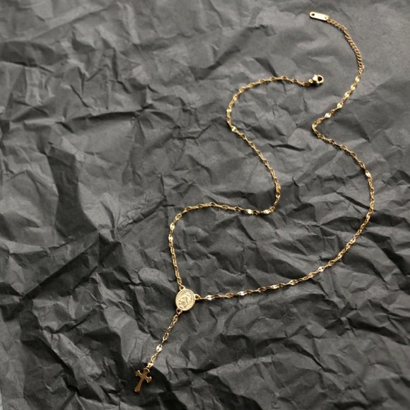 NEW 18K Gold Plated Virgin Mary Holy Cross Drop Necklace - Picture 3 of 11